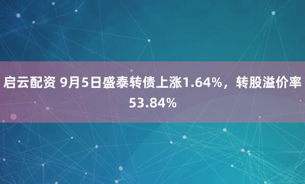 启云配资 9月5日盛泰转债上涨1.64%，转股溢价率53.84%